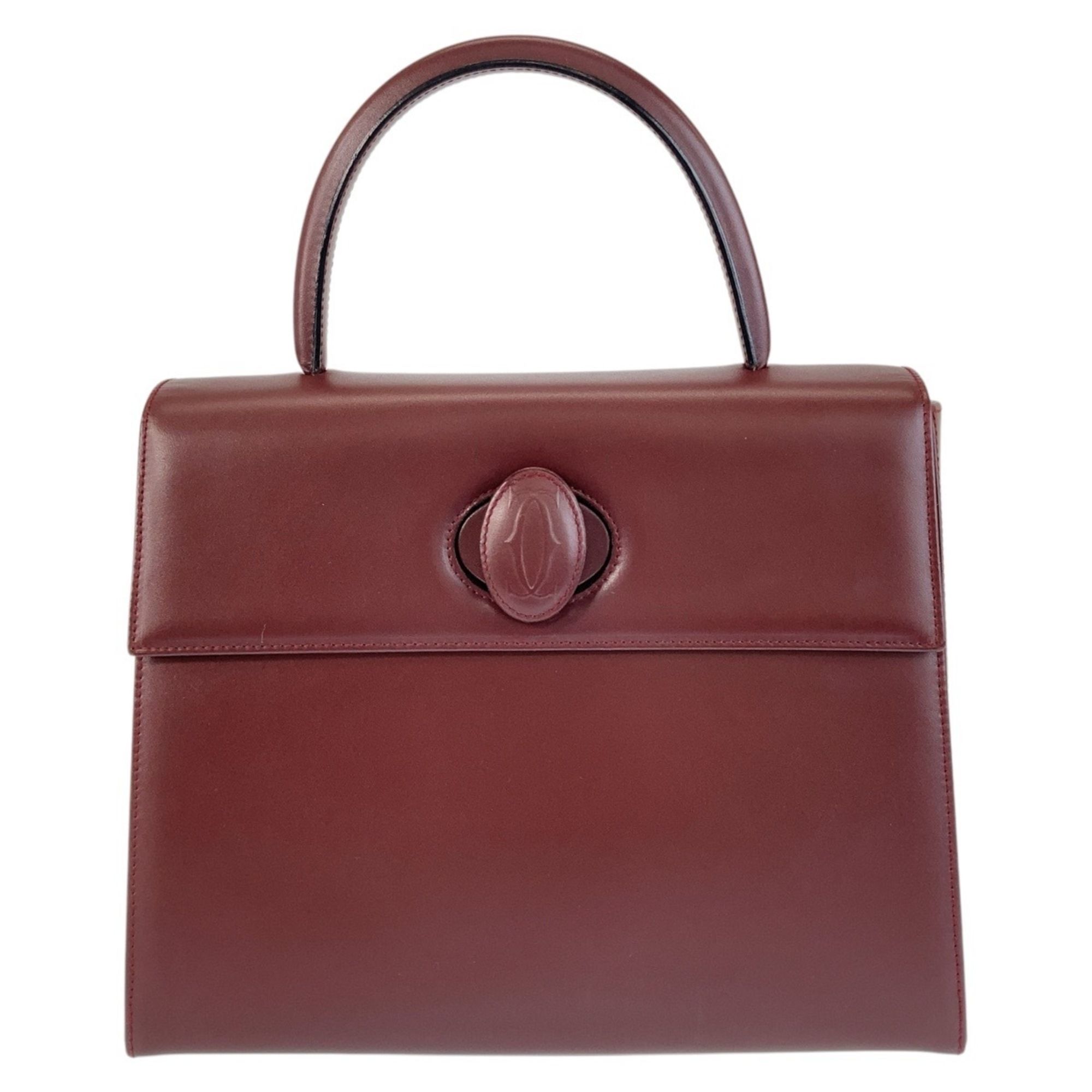 CARTIER Must Line Wine Red Bordeaux Gold Hardware Leather Handbag for Women
