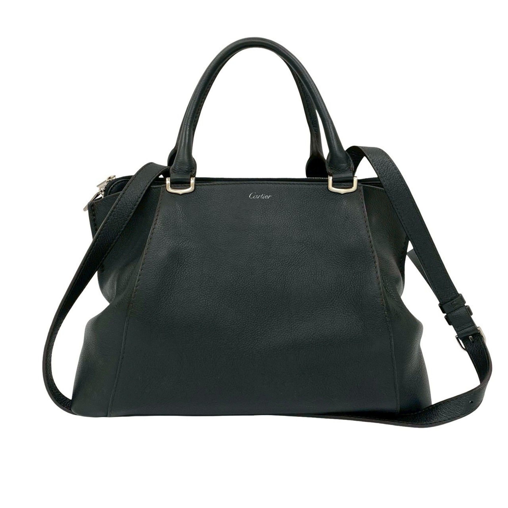 CARTIER C de Cartier logo leather genuine 2-way handbag, shoulder bag, tote black 25637
