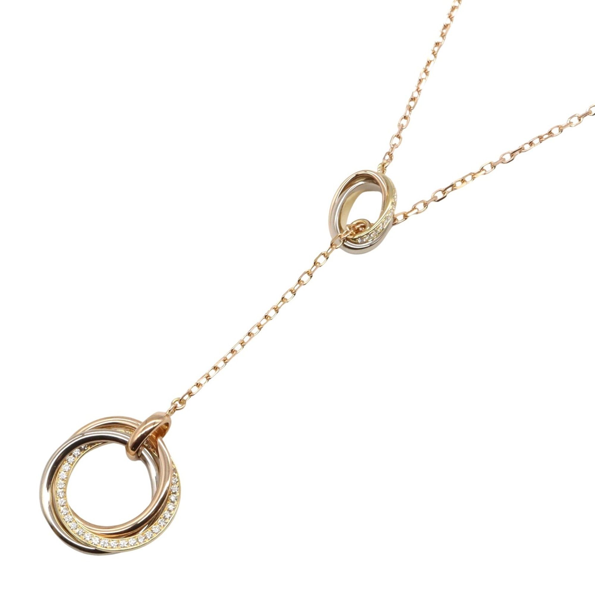 Cartier Tufour Trinity Diamond Necklace, 18K Yellow Gold, White or Pink Clear Diamond, Women's, B705