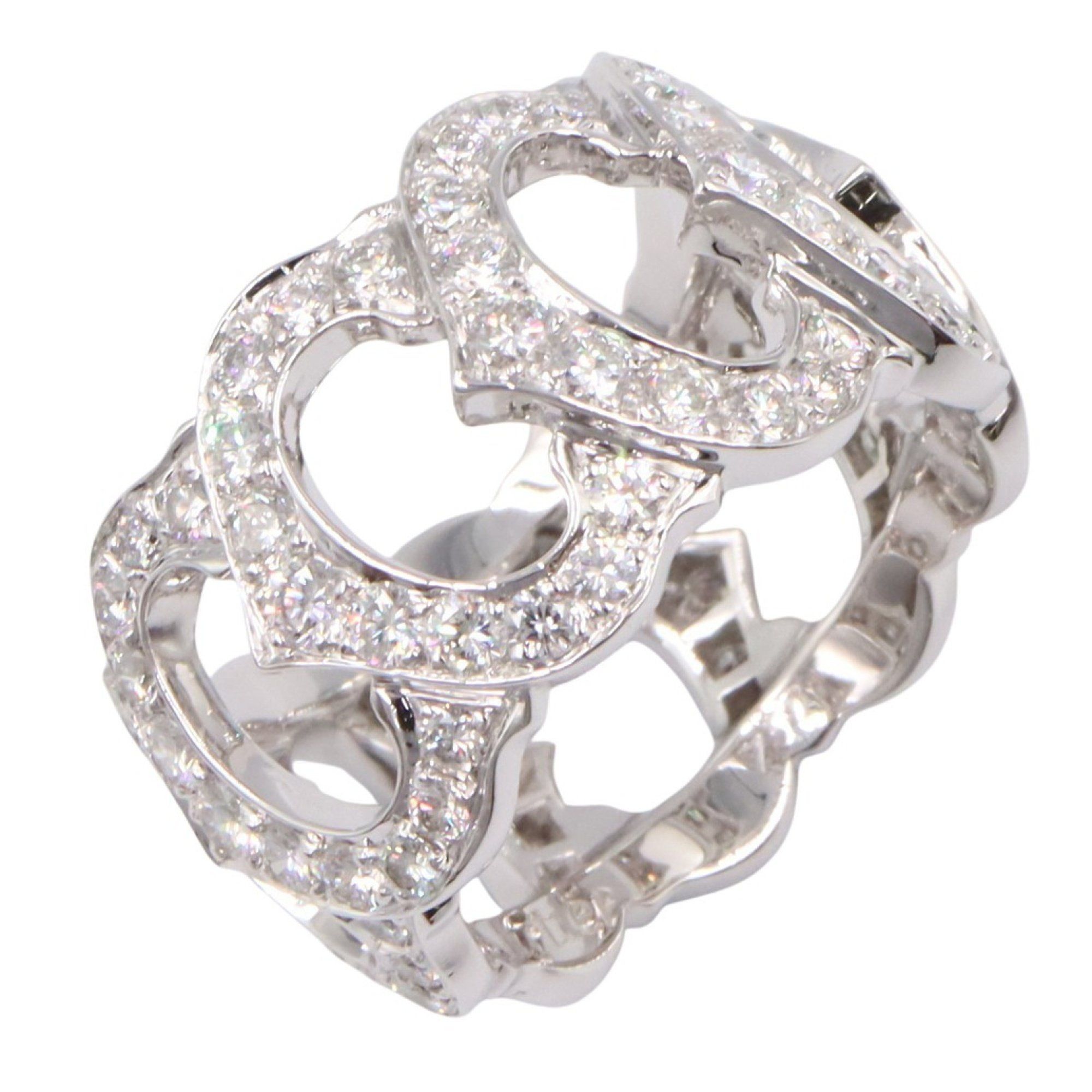 Cartier C de full diamond ring, 18K white gold (KWG) with diamonds, clear, for women.