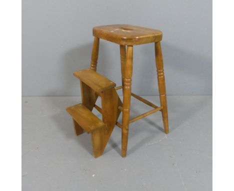 A pine metamorphic library step / stool. Height 63cm.