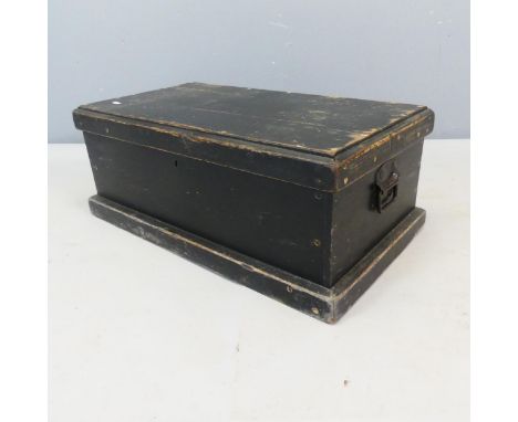A vintage painted pine tool box with fitted interior. Width 76cm, height 30cm, depth 42cm.