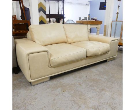 CASA NOVA - A contemporary Italian white leather upholstered sofa with makers label. Overall length 205cm, height 80cm, depth
