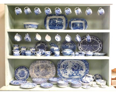 A large quantity of blue &amp; white transfer ware including mostly new Copeland Spode Italian pattern 