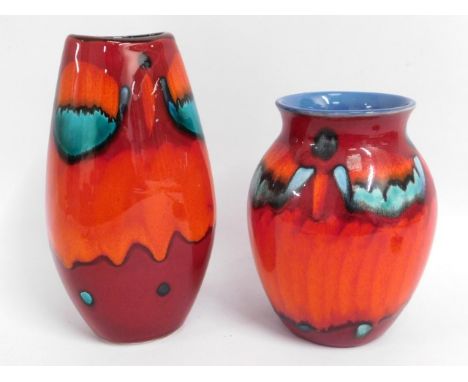 Two Poole pottery vases, 10.25in tall