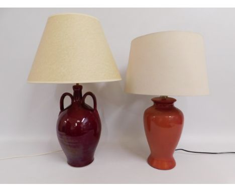 Two decorative ceramic lamps, tallest including shade 25in