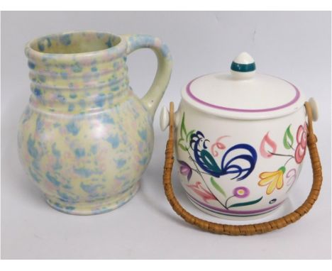 A Poole pottery biscuit barrel twinned with early/mid 20thC. water jug