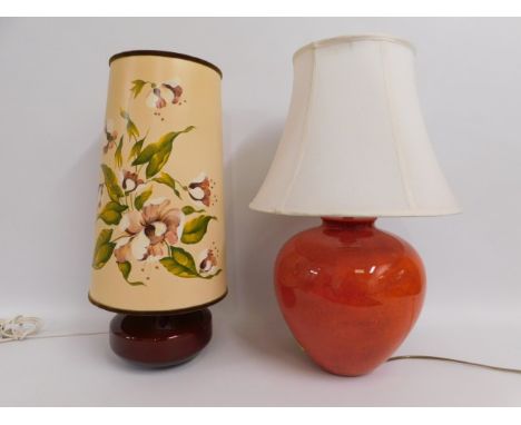 A retro lamp twinned with one other decorative ceramic lamp, tallest including shade 23in 