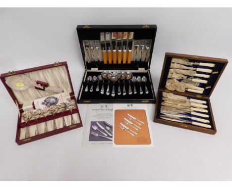 Three boxed cutlery sets including a resin handled fish knife &amp; fork set