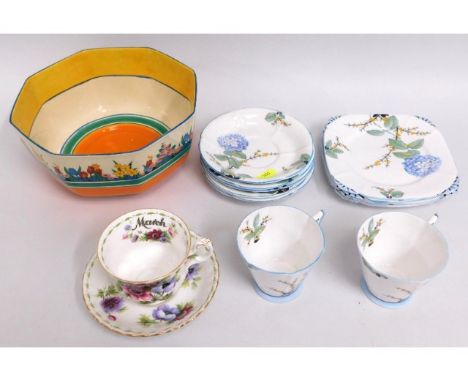 Eleven pieces of Royal Albert art deco Hydrangea tea ware twinned with a Royal Albert floral "March" cup &amp; saucer &amp; a