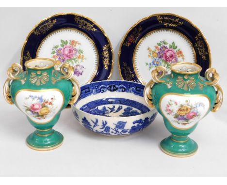 A pair of antique Minton vases twinned with a pair of decorative 20thC. Austrian plates &amp; a 19thC. Copeland Spode bowl