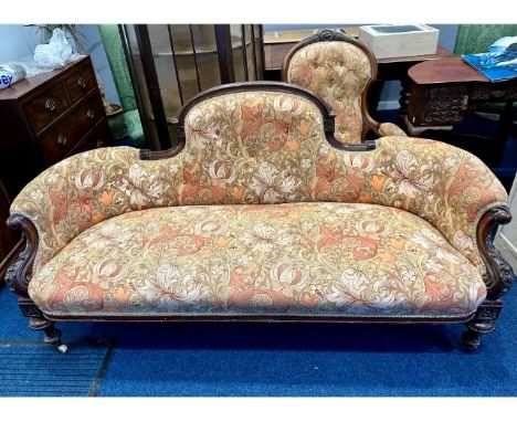 A late Victorian sofa with Sanderson fabric, 67in wide 