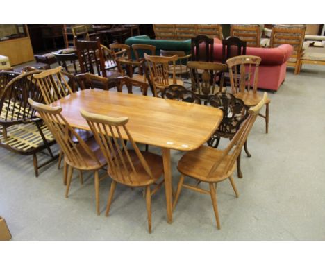 Ercol elm refectory table and four tall chairs