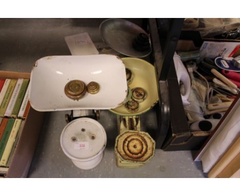 Three vintage scales and weights