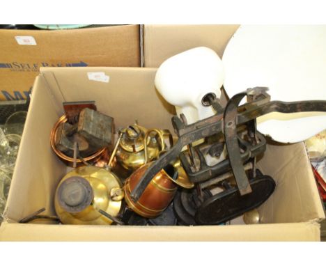 Box of brass, copper, scales, etc.