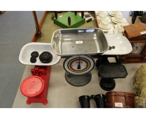 Three vintage scales and weights