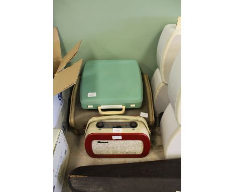 Old cased record player, radio and type writer