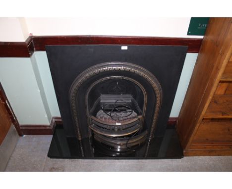 MODERN CAST FIRE SURROUND AND MARBLE HEARTH 