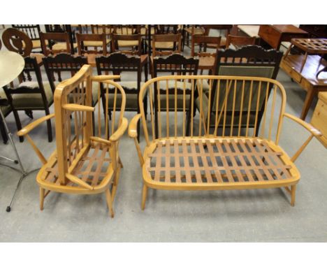 Light Ercol two seater settee, armchair and stool (no cushions)