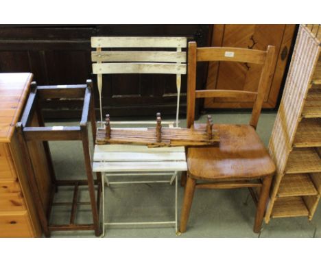 Elm chair, folding chair, bin and oak stick stand