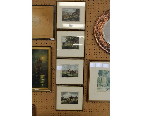 Set of four coloured hunting prints