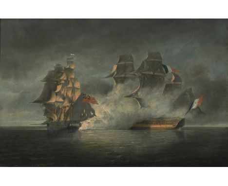 Attributed Nicholas Pocock (1740-1821)The Capture of the French Frigate La Tribune by The Unicorn, 8 June 1796Oil on canvas49