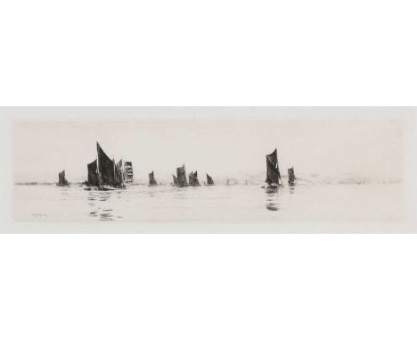 William Lionel Wyllie (1851-1931) Up on the Flood Tide Signed WL Wyllie, in pencil (lower left) Etching 9 x 34cm; 3½ x 13.4½i