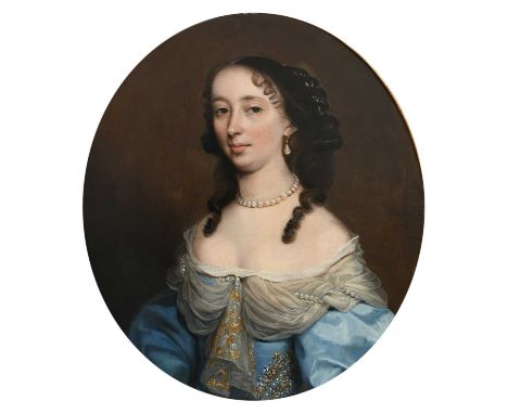 John Michael Wright (1617-1694) Portrait of a lady, traditionally identified as Mrs John Wallis, half-length, wearing a blue 