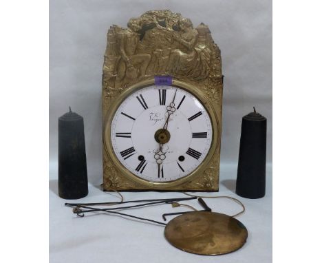 A 19th century French comptoise wall clock, the two train weight driven movement with verge escapement and striking on a bell