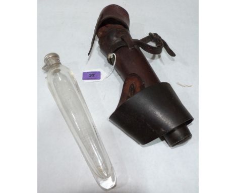 A leather cased hunting flask. 10½' high