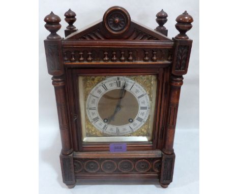 A late 19th century walnut bracket clock, the two train Lenzkirch movement striking the hours and quarters on two coiled gong