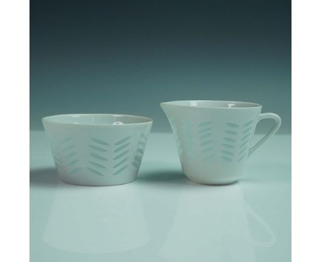 Refined 2-piece rice porcelain cream and open sugar bowl set designed by Friedl Holzer-Kjellberg (1905"1993) for Arabia Finla