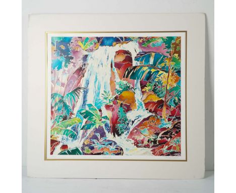 Vibrant limited edition print titled Waterfall by Andrew Stylianou, numbered 71 of 425 and pencil signed by the artist in the