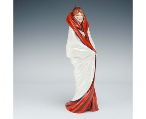 Striking ceramic figurine by British artist Michael Sutty, titled Iridescent Woman in White and Red. This sculptural piece fe