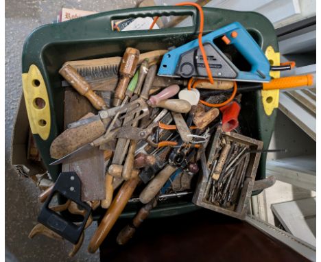 A Challenge cordless hedge trimmer, boxed; a Black &amp; Decker electric planer; various other garden &amp; hand tools; &amp;
