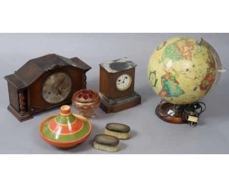 An Illuminated Scan globe; two mantel clocks; various decorative ornaments, etc, part w.a.f.