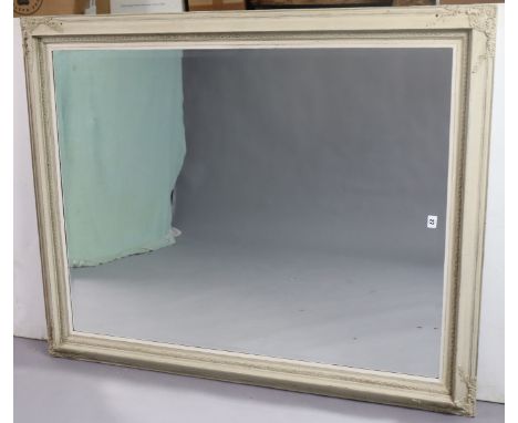 A large rectangular wall mirror in a light grey-finish composition frame & inset with a bevelled plate, 135cm x 108cm.