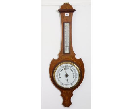 A late 19th/early 20th century banjo barometer, the 19.5cm white enamel &amp; signed “Clarkson 109 Victoria St S W”, in an in