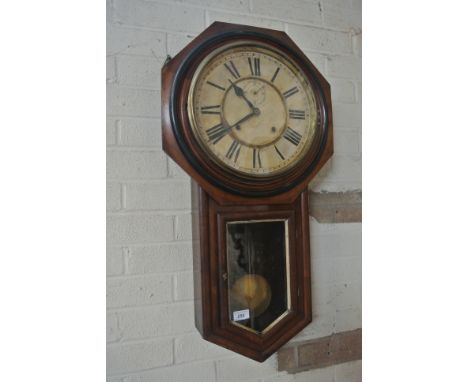 An eight day striking drop dial Ansonia wall clock - 81cm tall