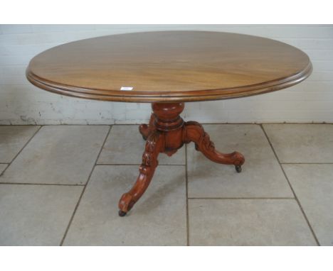 A 19th Century mahogany breakfast table on a carved tripod base - 76cm tall x 134cm x 101cm