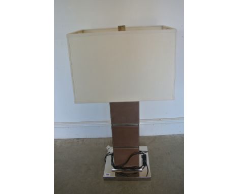 An Andrew Martin Lamp in chrome and leather with a cream shade - 87cm high
