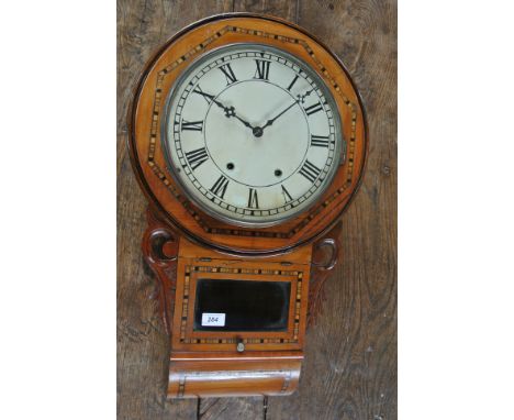 An American inlaid wall clock - eight day movement - strikes on gong - Roman numerals to white dial