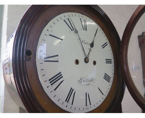 A 19th Century mahogany double weight Parliament Tavern clock with a 14" Convex painted dial and glass - the dial signed Slat