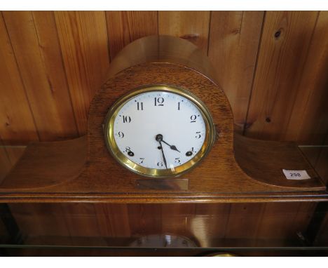 An American oak mantle clock with interesting presentation plaque - to Mr and Mrs White from the Mixed Grill HMS Olympic - Ma