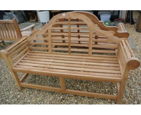 A Bramblecrest teak Lutyens bench - has damage to top of bench - 160cm wide