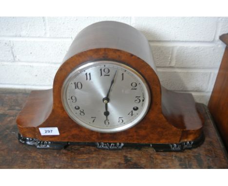 A mahogany and ebony Westminster chime mantle clock by Garrard - eight day - key and pendulum - Arabic numerals