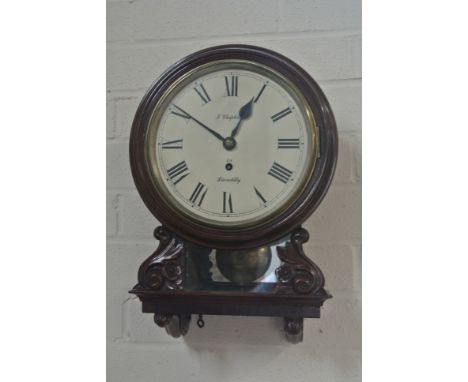 A good Regency mahogany gallery wall clock with a painted 8" dial signed J CLAPHAM 48, Piccadilly fusee driven movement and e