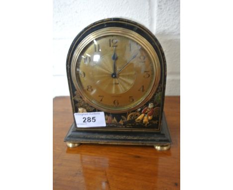 Eight day Chinoiserie mantle clock - Mappin and Webb London - Arabic numerals to gold coloured dial - working in saleroom