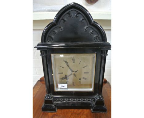 A good quality 19th Century bracket clock striking on a gong with a W x H ting tang movement in an ebonised case - 46cm high 