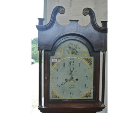 An eight day longcase clock with a pointed arched dial with a second hand signed H Baker Appleby with a good quality movement